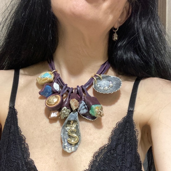 “Superwoman” Artisan Purple and Blue Iridescent Necklace - Picture 4 of 6